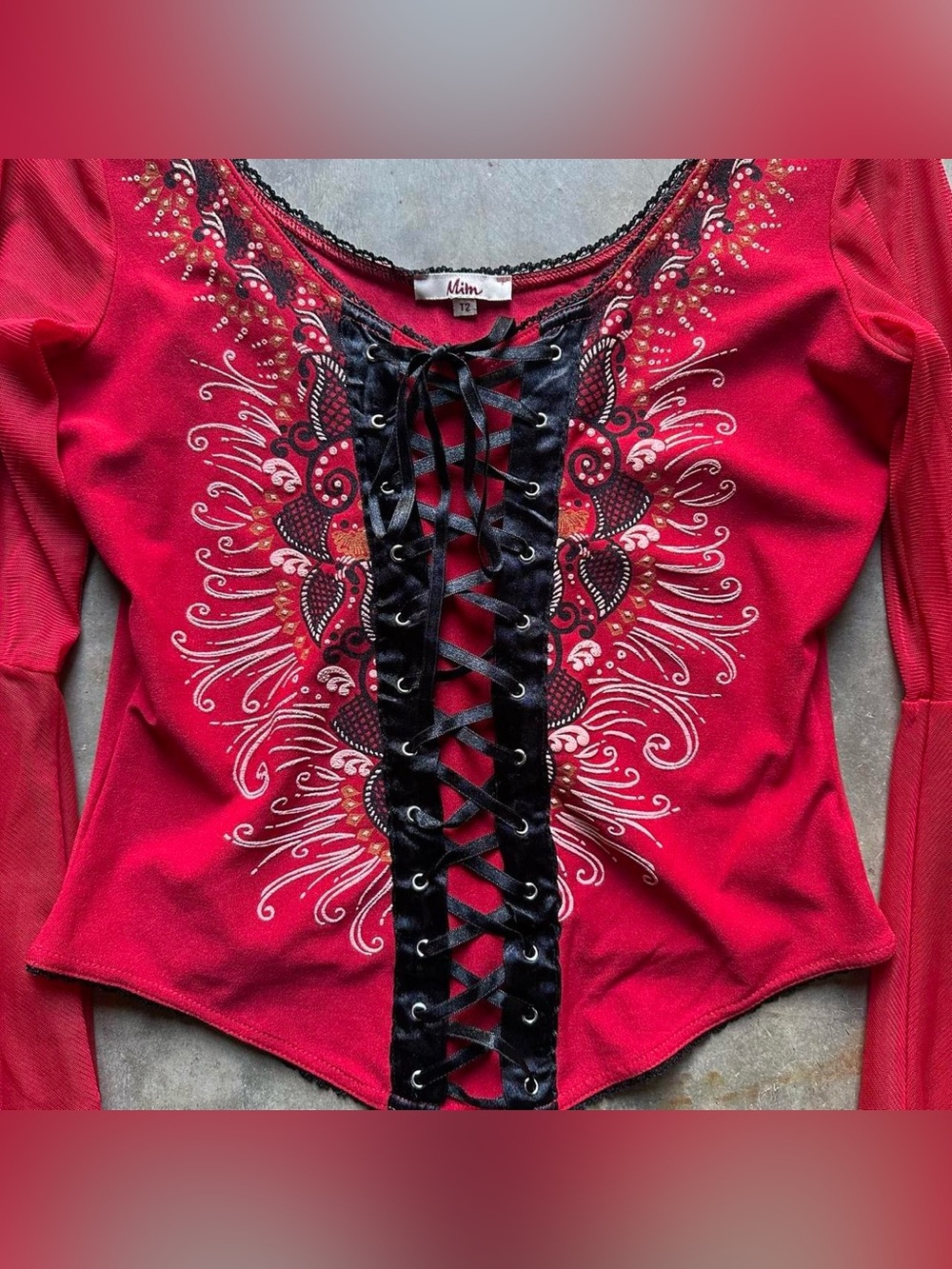 Red mesh bell sleeve corset top - Picture 2 of 6
